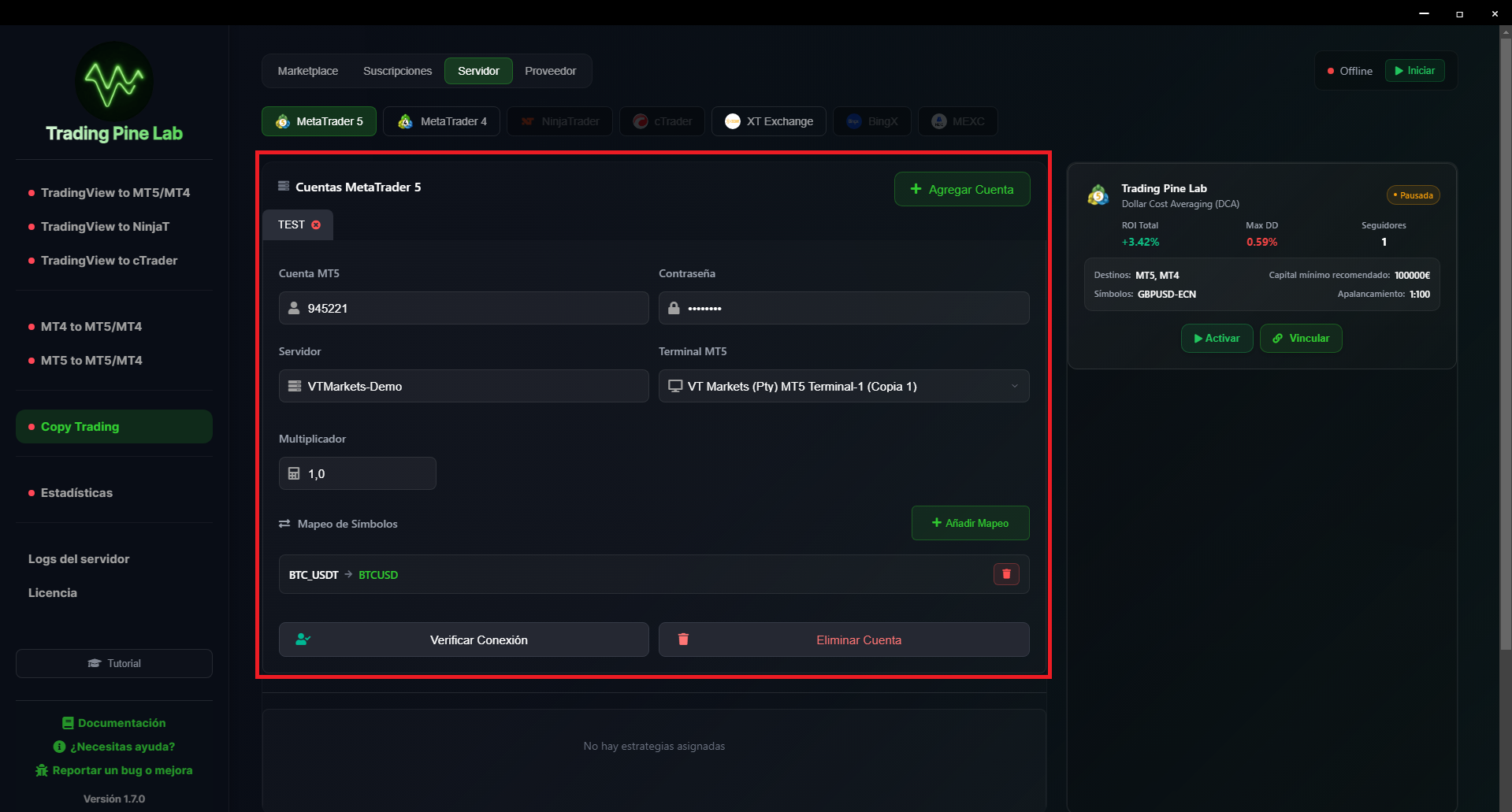 Configuración de cuentas
